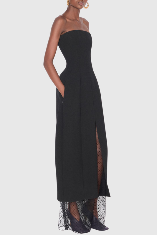 Rollo Strapless Polka Dot Mesh Maxi Dress