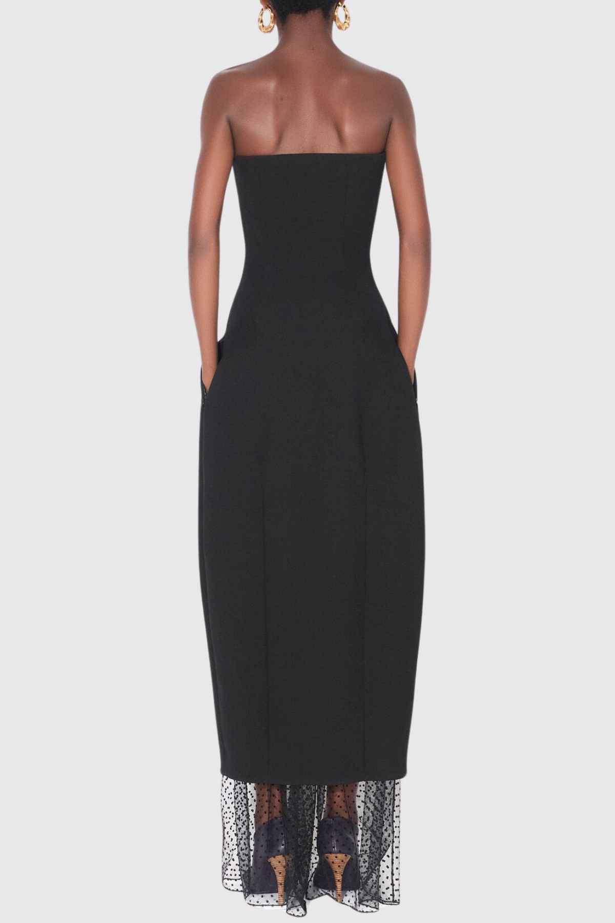 Rollo Strapless Polka Dot Mesh Maxi Dress