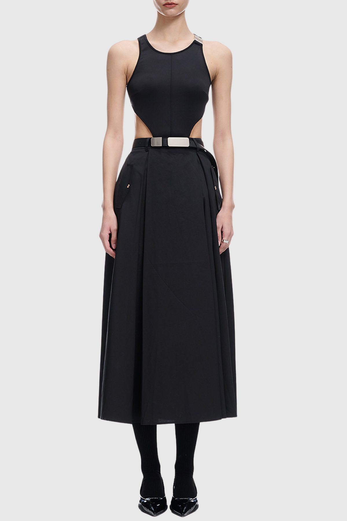Romanio Cutout Belted Midi Dress - Black