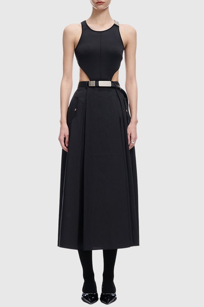 Romanio Cutout Belted Midi Dress - Black