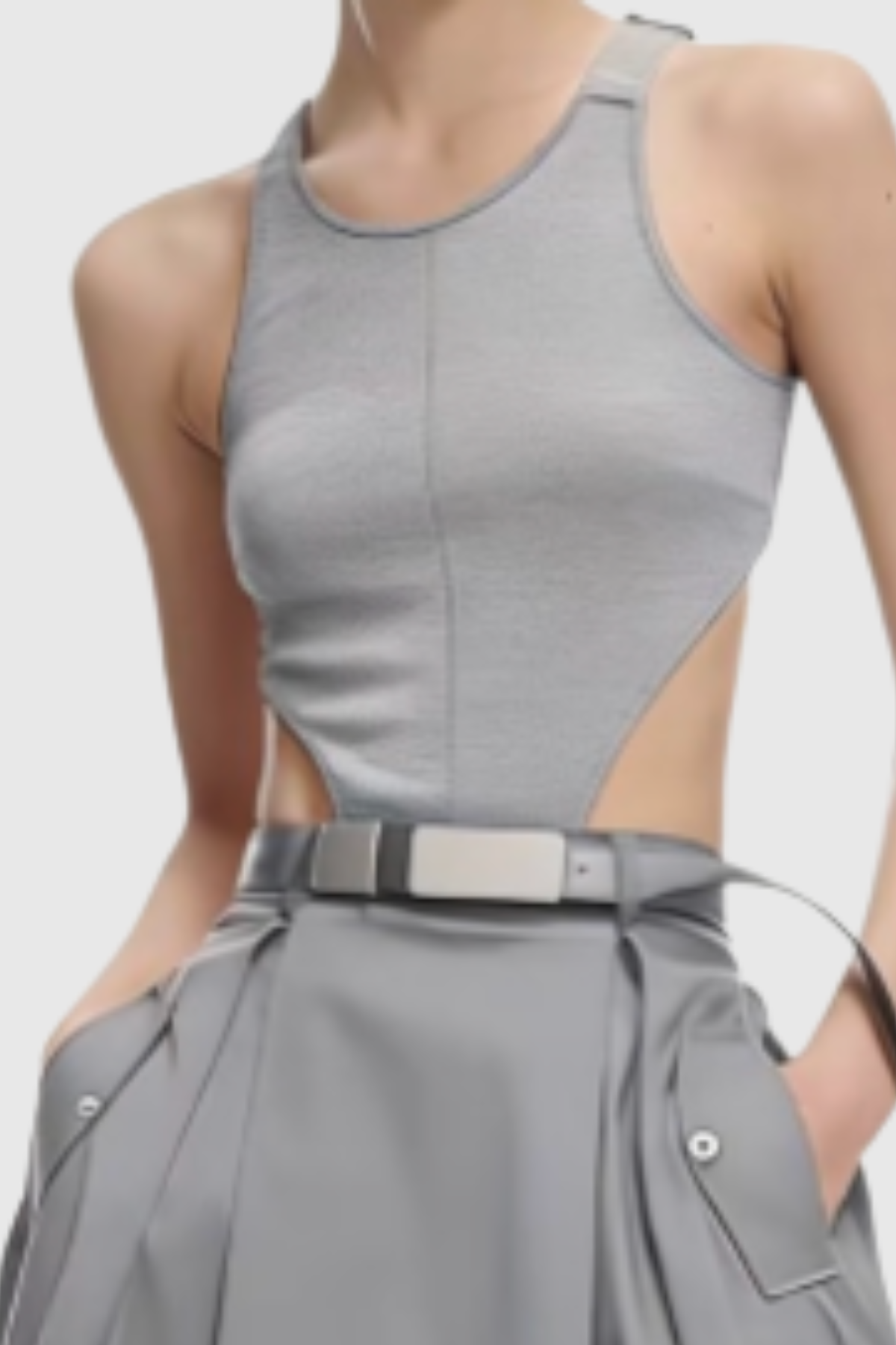 Romanio Cutout Belted Midi Dress - Grey