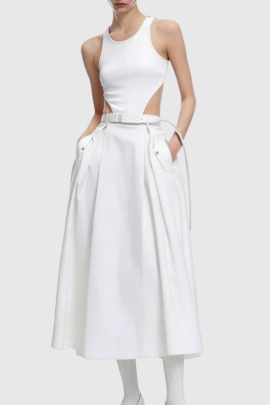 Romanio Cutout Belted Midi Dress - White