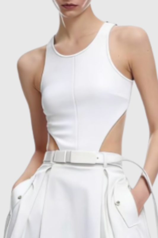 Romanio Cutout Belted Midi Dress - White