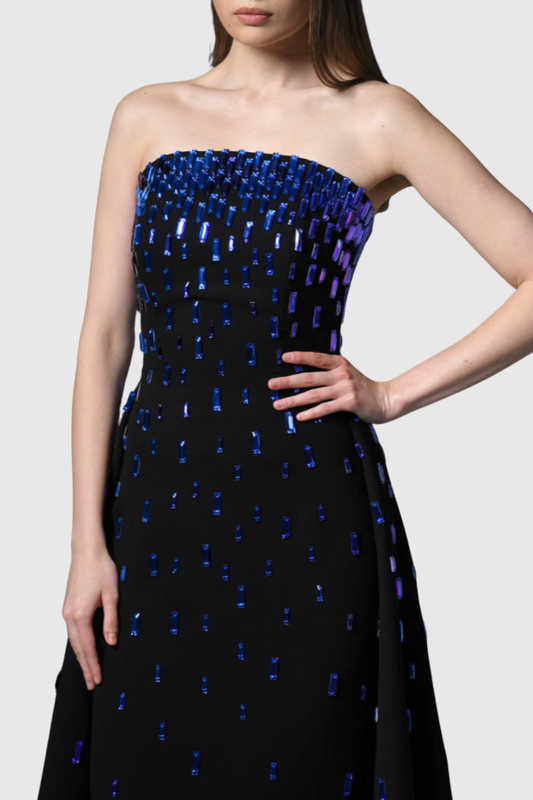 Ronan Strapless Blue Crystal Embellished Maxi Dress