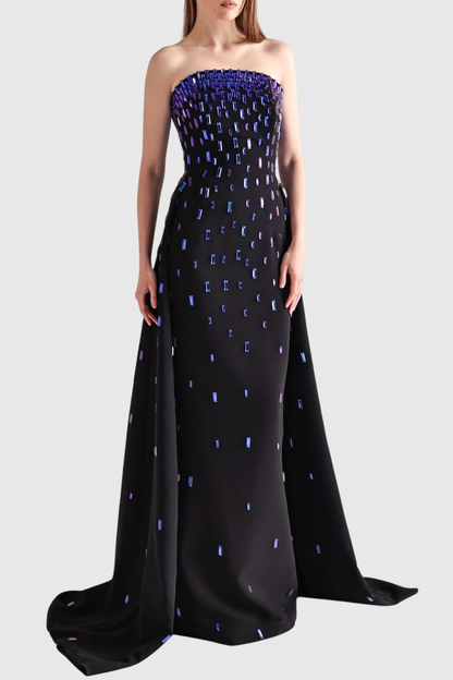 Ronan Strapless Blue Crystal Embellished Maxi Dress