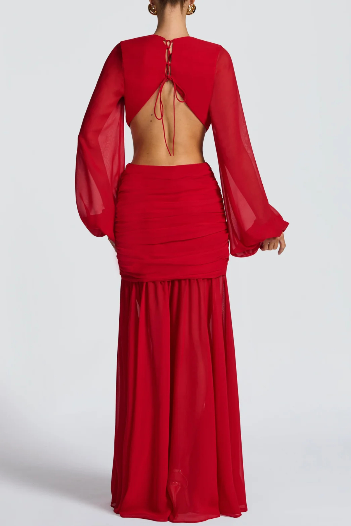 Roniny Cutout Chiffon Draped Maxi Dress - Red