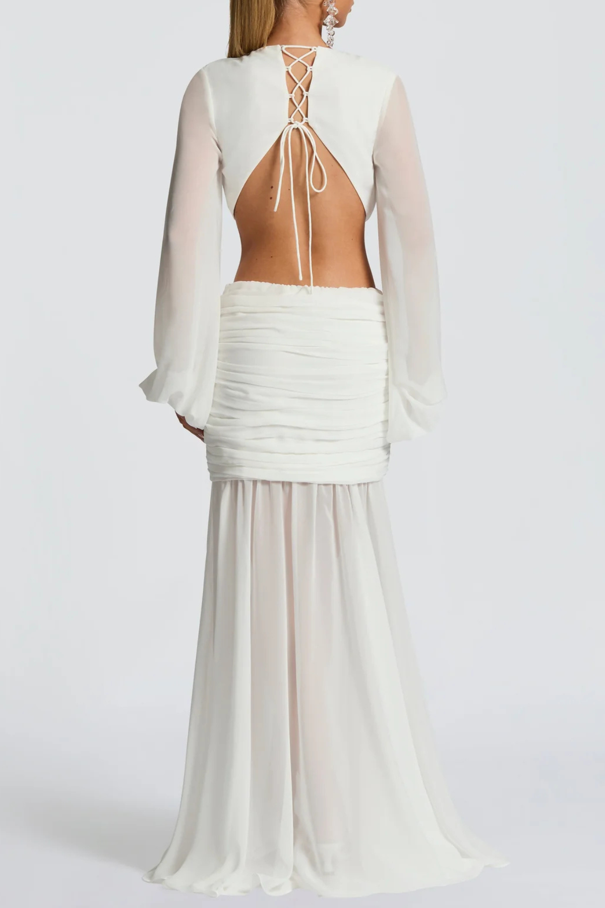 Roniny Cutout Chiffon Draped Maxi Dress - White