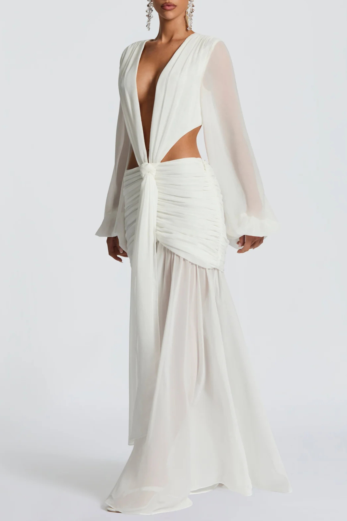 Roniny Cutout Chiffon Draped Maxi Dress - White