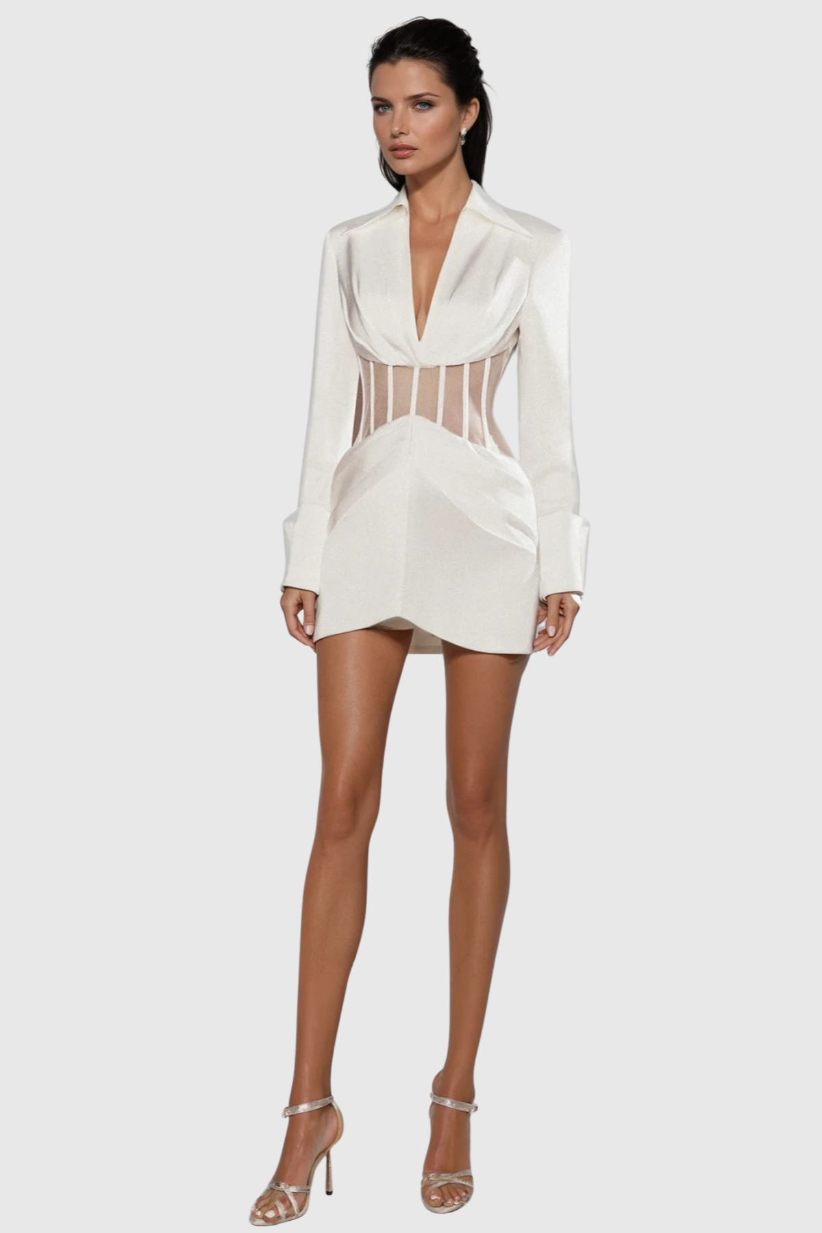 Roos Plunge Corset Mini Blazer Dress - White