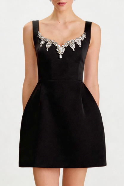 Rosella Crystal Embellished Mini Dress - Black