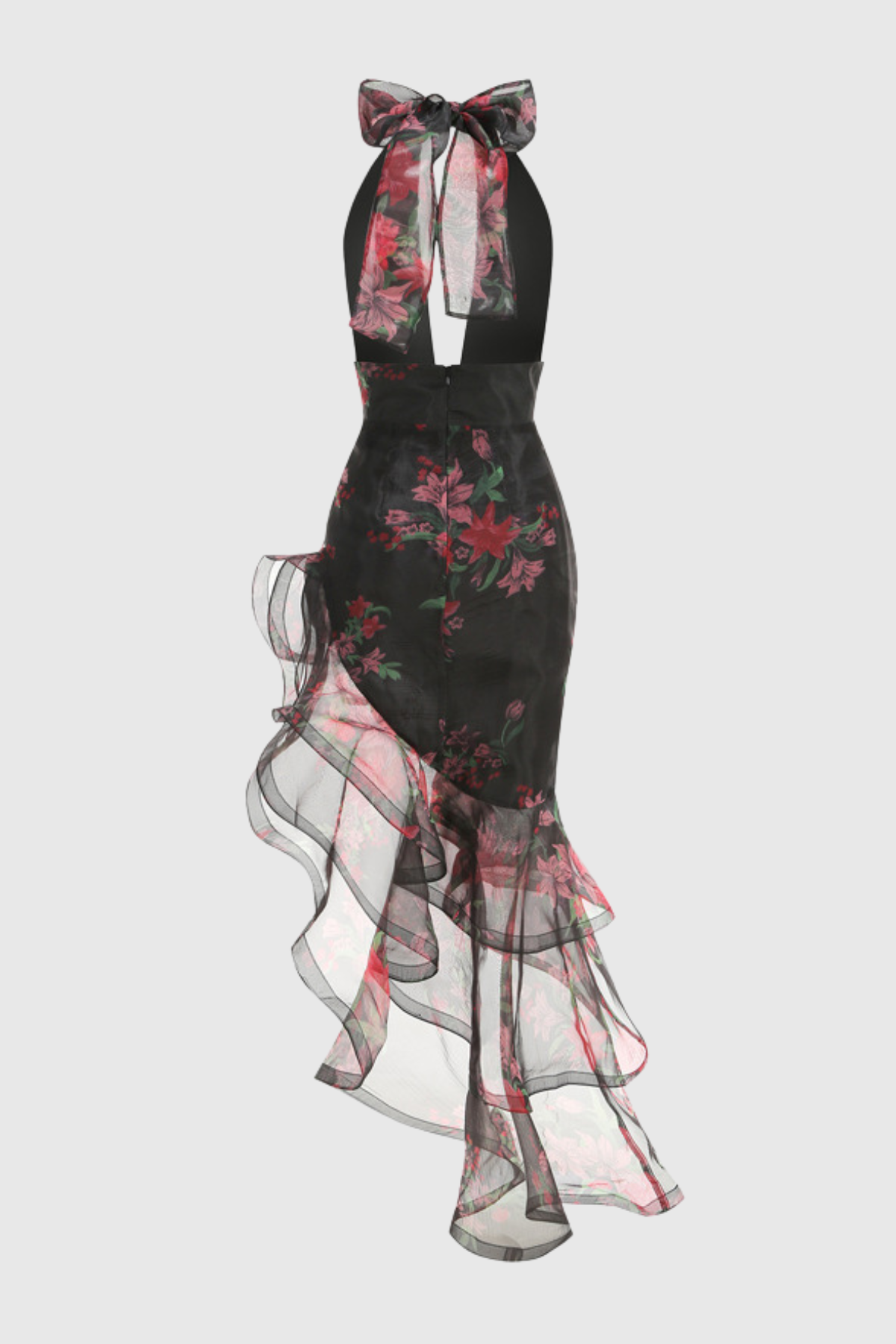 Rosetta Asymmetric Floral Ruffle Maxi Dress