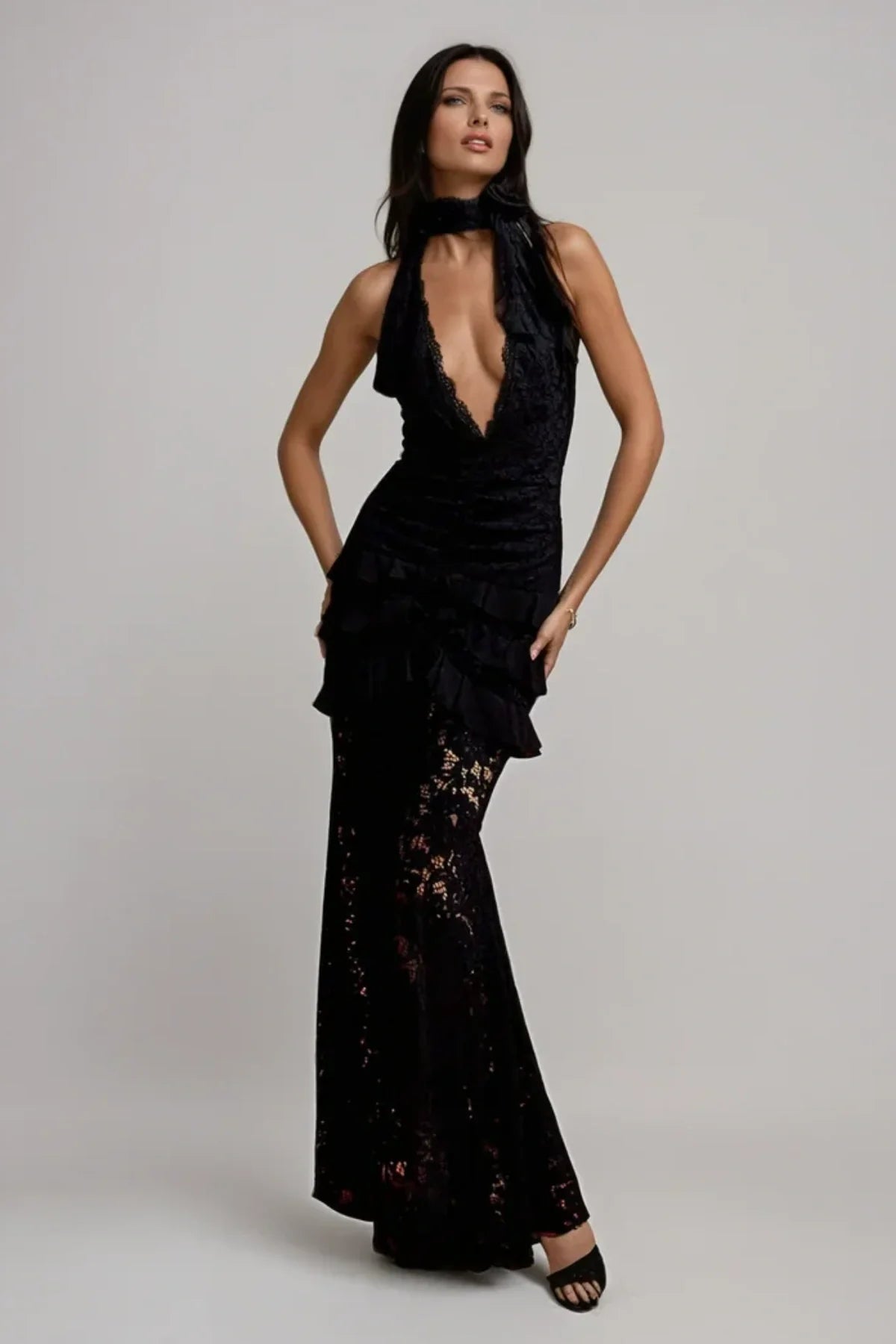 Rosha Halter Lace Maxi Dress