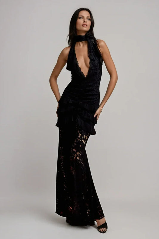Rosha Halter Lace Maxi Dress