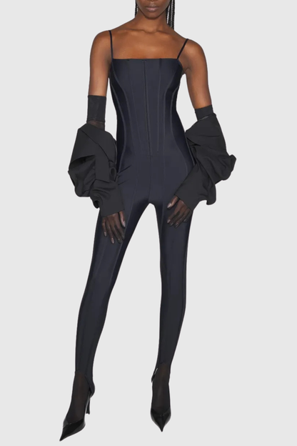 Rosina Corset Boned Jumpsuit - Black