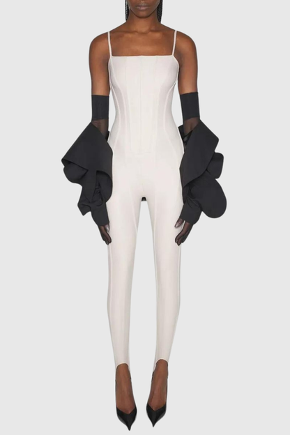 Rosina Corset Boned Jumpsuit - Beige