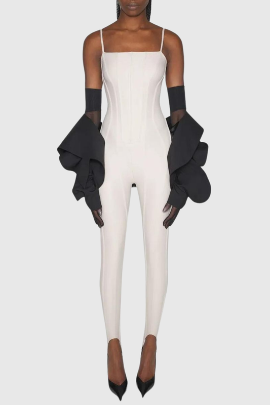 Rosina Corset Boned Jumpsuit - Beige