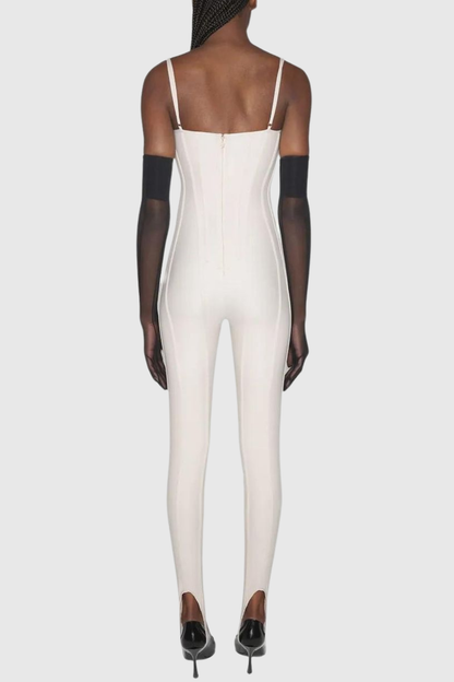 Rosina Corset Boned Jumpsuit - Beige