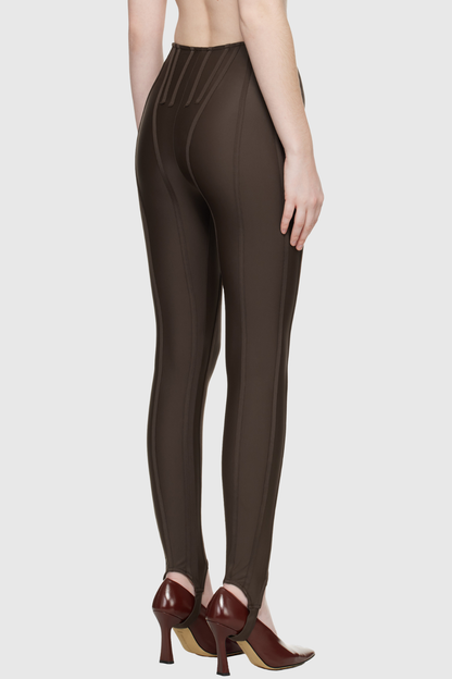 Rosina Panelled Corseted Leggings - Brown