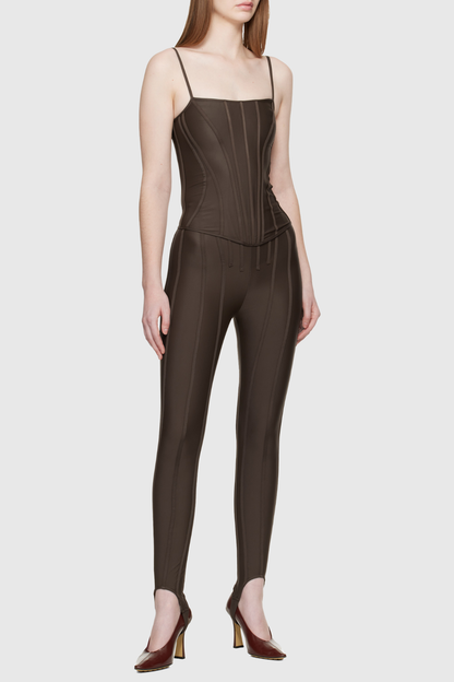 Rosina Panelled Corseted Leggings - Brown