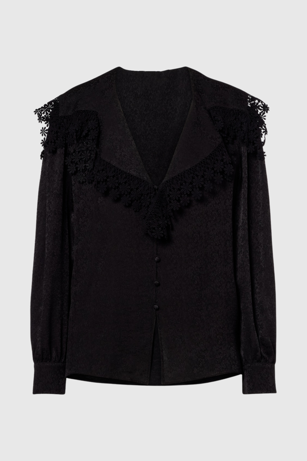 Rote Floral Lace Trim Blouse - Black