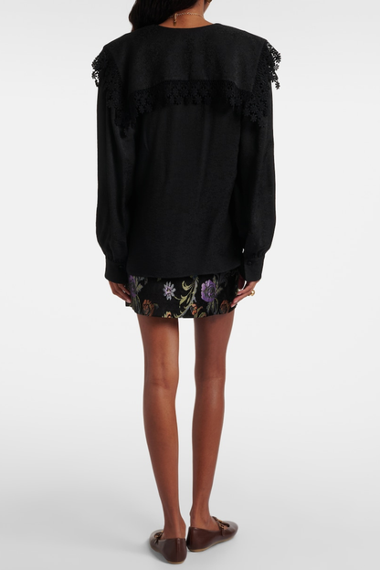 Rote Floral Lace Trim Blouse - Black