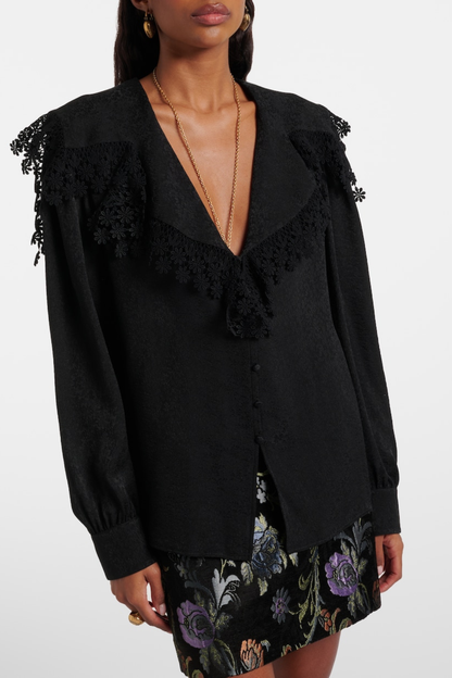 Rote Floral Lace Trim Blouse - Black