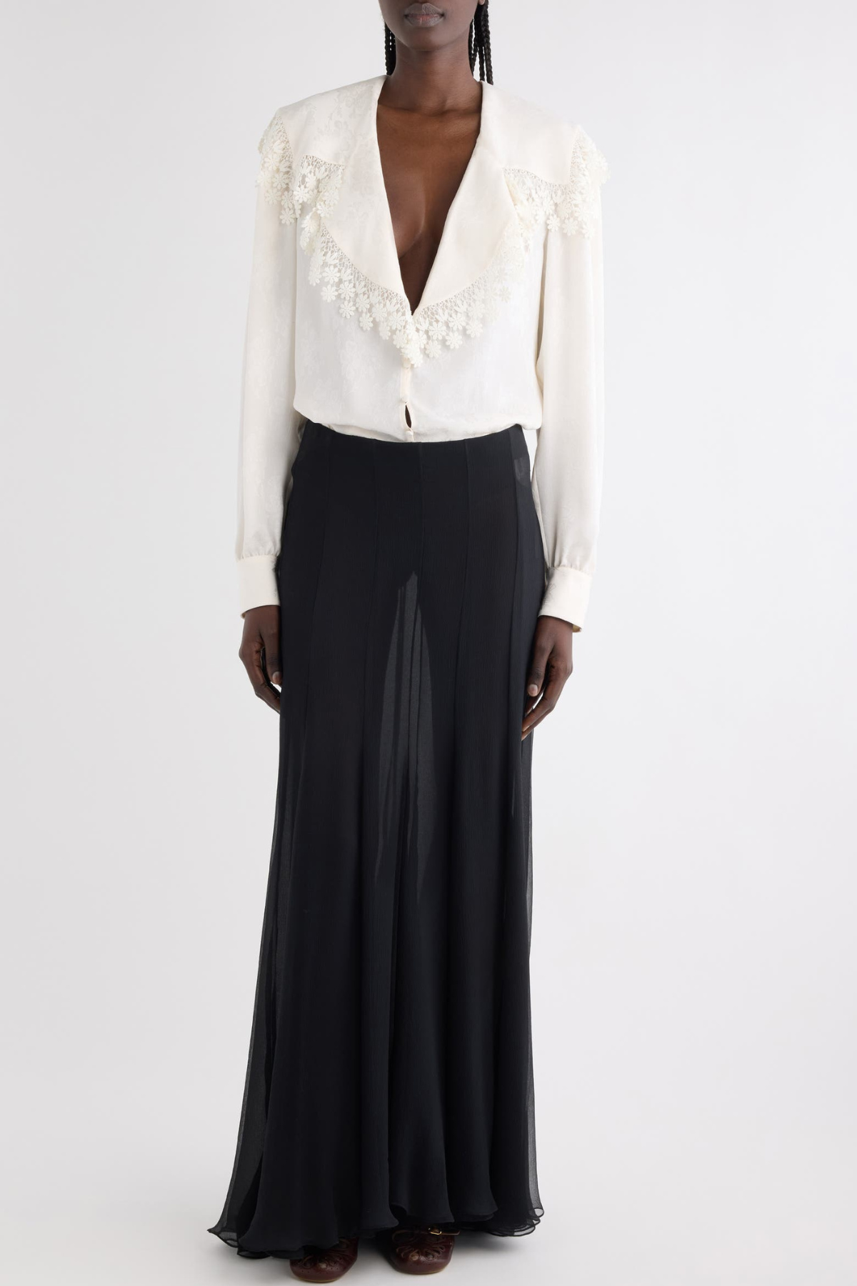 Rote Floral Lace Trim Blouse - White