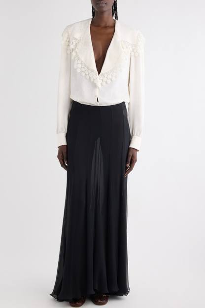 Rote Floral Lace Trim Blouse - White