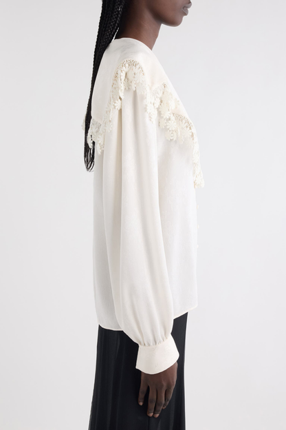 Rote Floral Lace Trim Blouse - White
