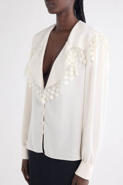 Rote Floral Lace Trim Blouse - White