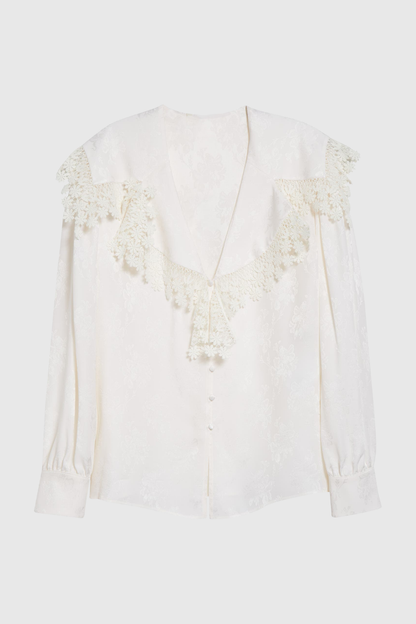Rote Floral Lace Trim Blouse - White