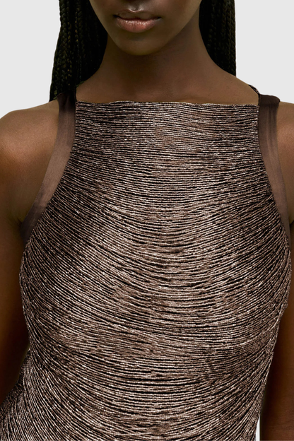 Roweia Sleeveless Fringe Mini Dress - Chocolate