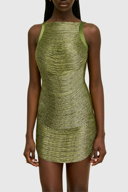Roweia Sleeveless Fringe Mini Dress - Green
