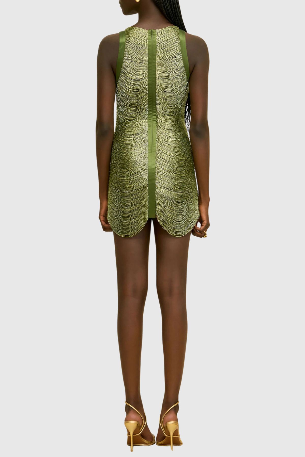 Roweia Sleeveless Fringe Mini Dress - Green