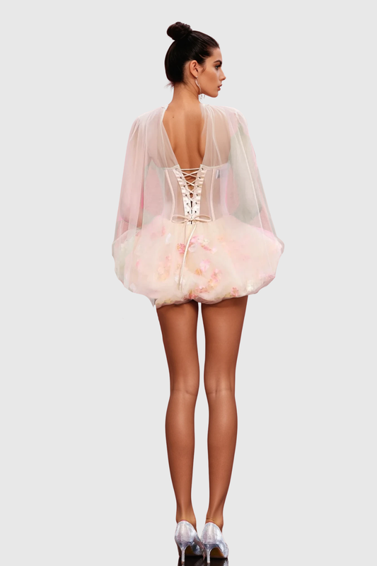 Roxya Floral Strapless Corset Mini Dress - Beige