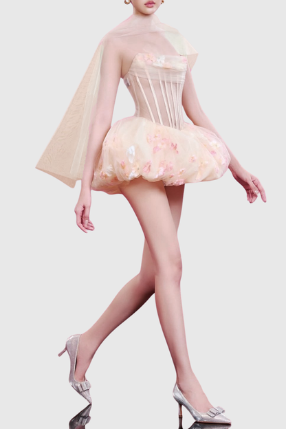 Roxya Floral Strapless Corset Mini Dress - Beige