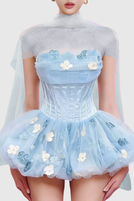 Roxya Floral Strapless Corset Mini Dress - Blue