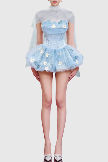 Roxya Floral Strapless Corset Mini Dress - Blue