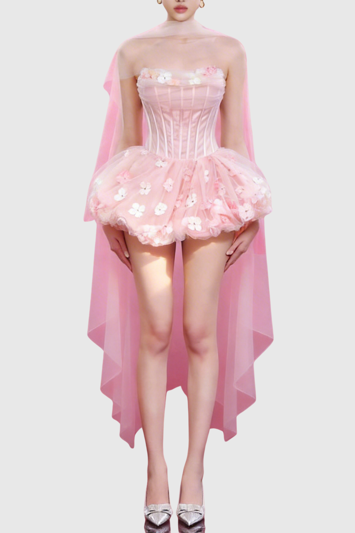 Roxya Floral Strapless Corset Mini Dress - Pink