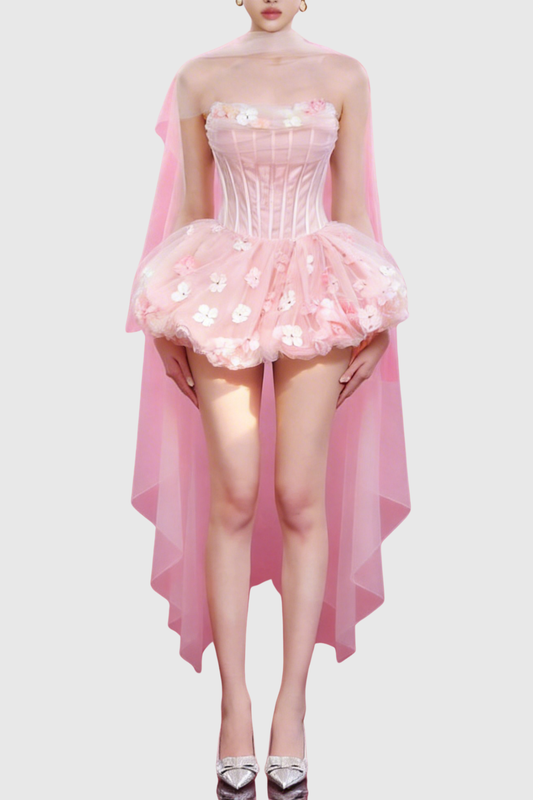 Roxya Floral Strapless Corset Mini Dress - Pink