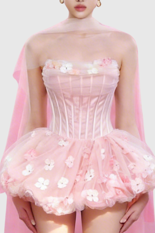 Roxya Floral Strapless Corset Mini Dress - Pink