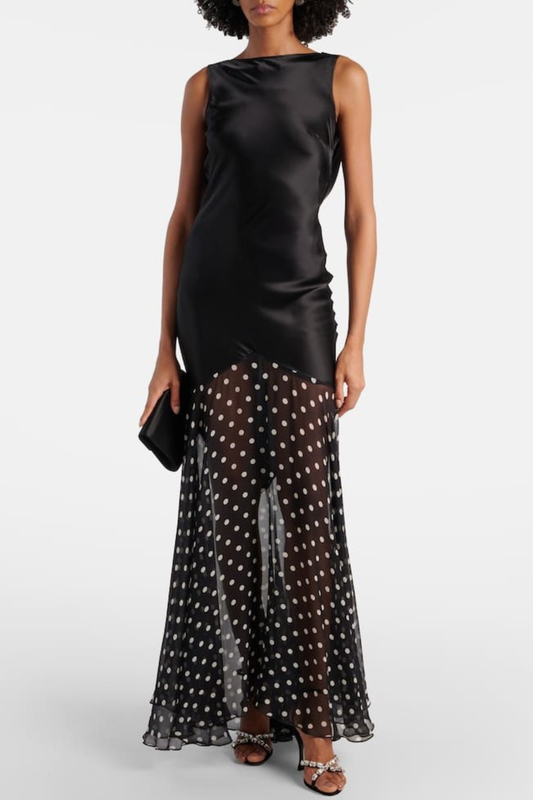 Roycia Sleeveless Polka Dot Backless Maxi Dress