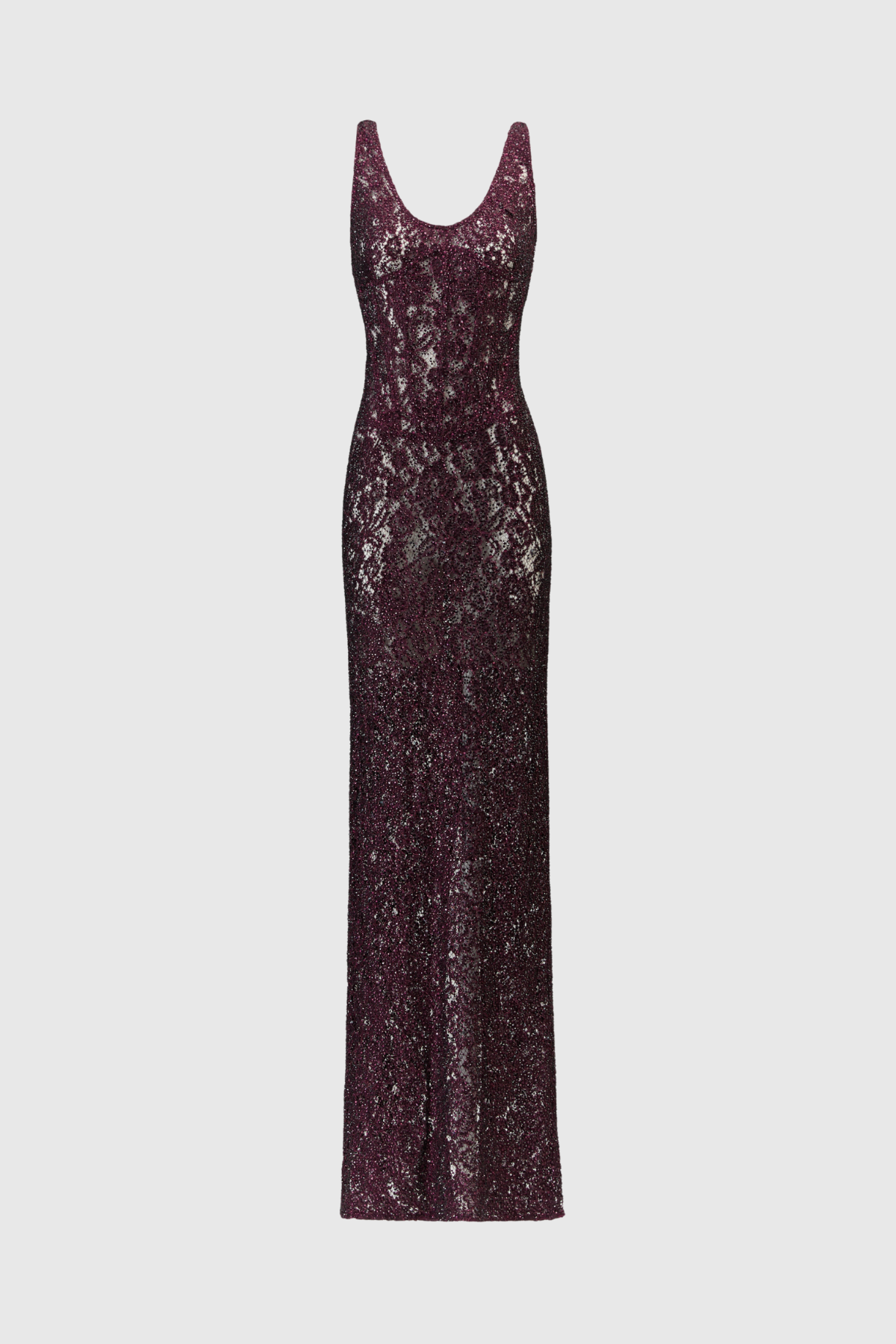 Rozao Crystal Embellished Lace Corset Maxi Dress - Purple
