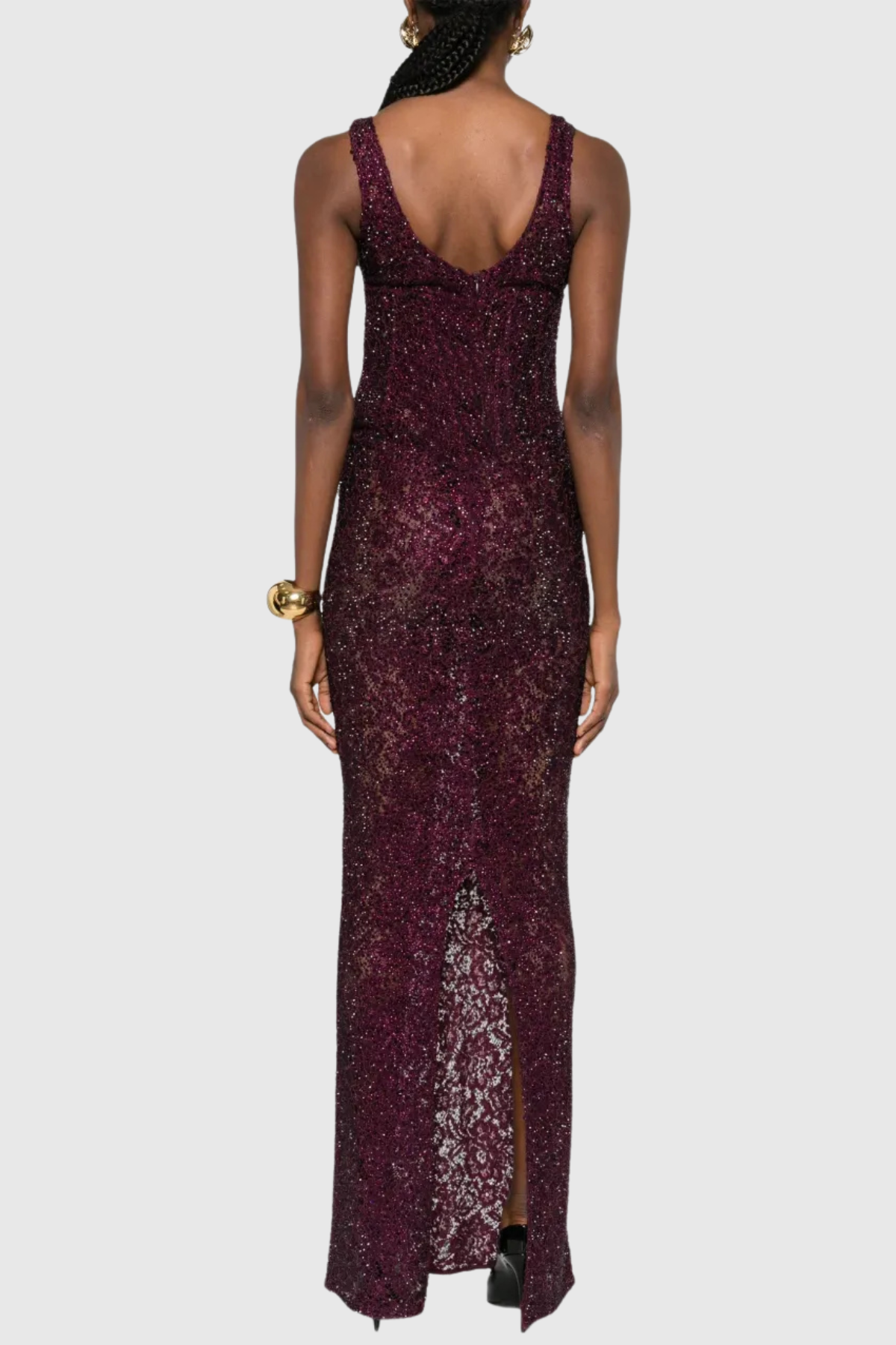 Rozao Crystal Embellished Lace Corset Maxi Dress - Purple