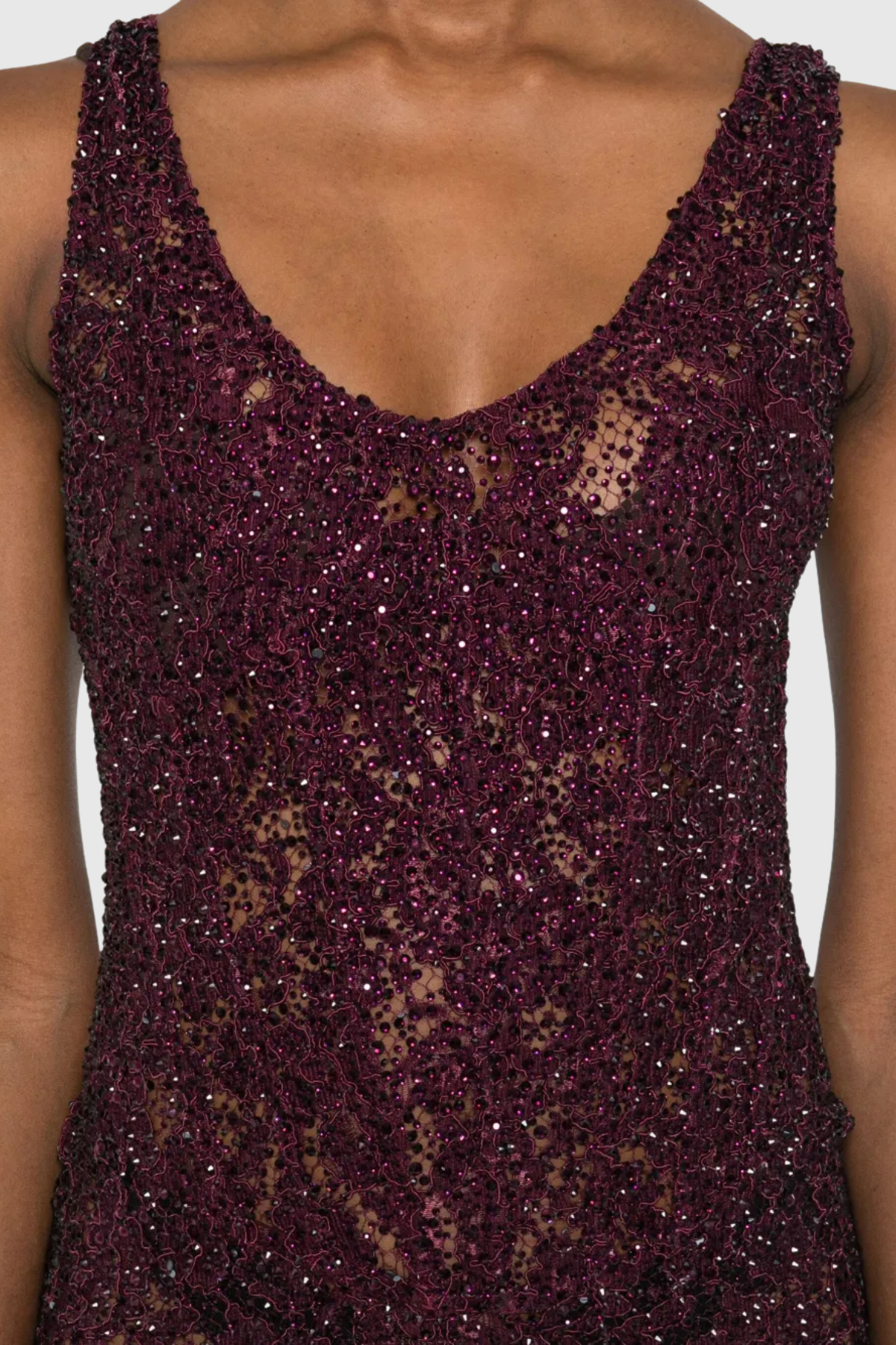 Rozao Crystal Embellished Lace Corset Maxi Dress - Purple