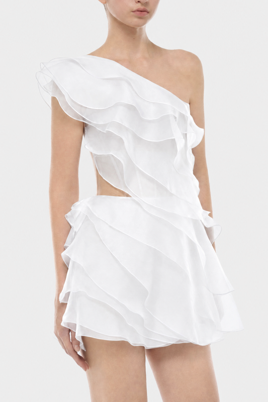 Rueia One Shoulder Ruffle Mini Dress - White