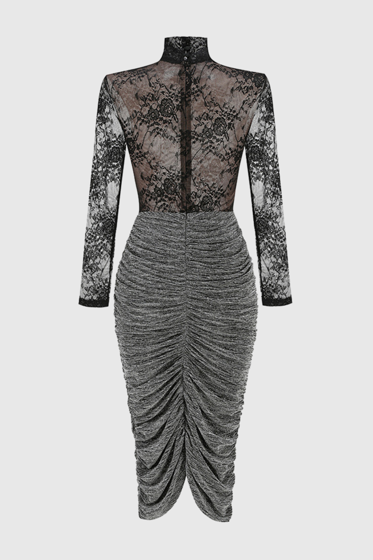 Ruela Lace Ruched Glitter Midi Dress - Black