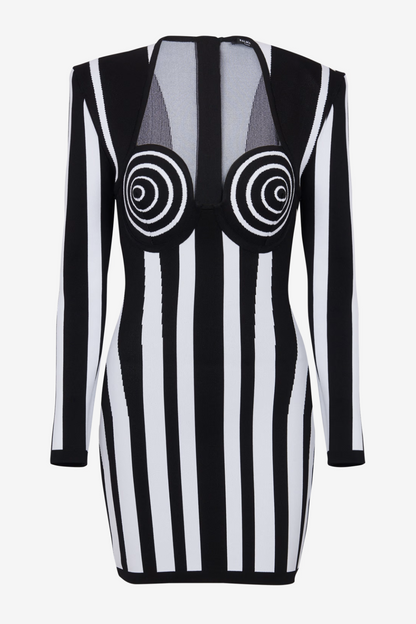 Ruelle Striped Long Sleeve Mini Bandage Dress