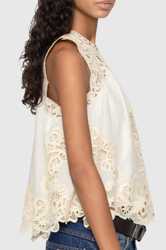 Ruio Cochet Sleeveless Lace Top - White