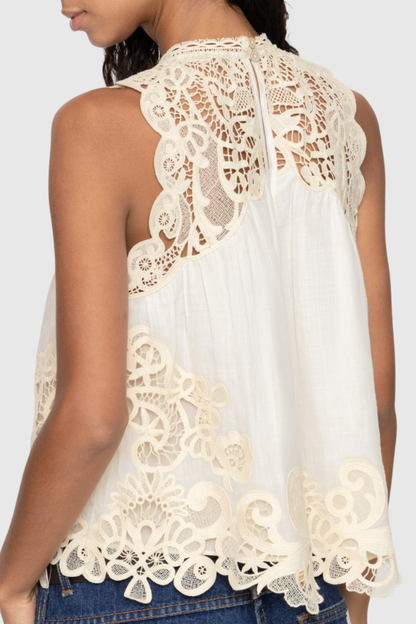 Ruio Cochet Sleeveless Lace Top - White
